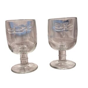 La Rochere France Dragonfly Glass Wine Goblets‎ Set of 2 French Country 5.5 inch